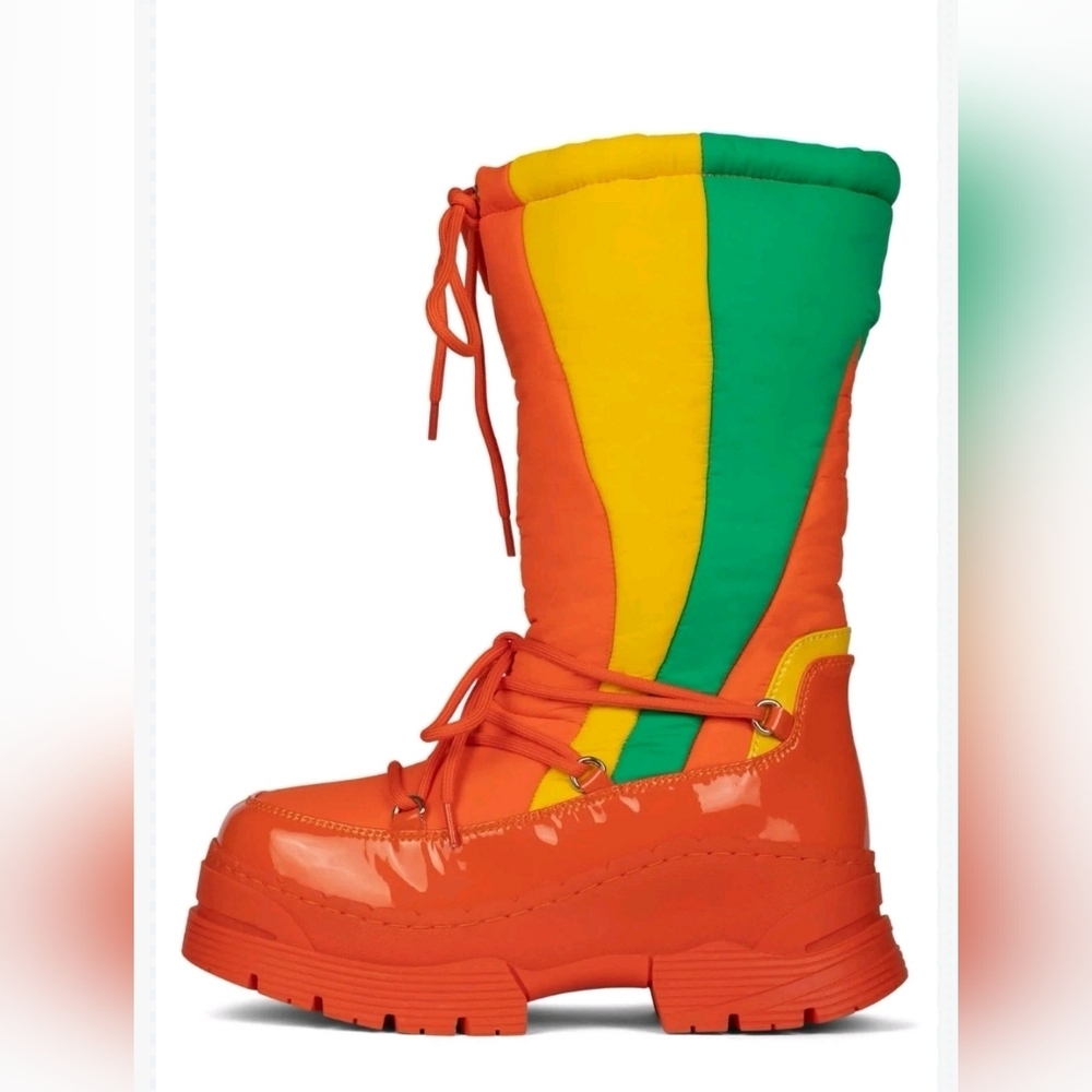 JEFFREY CAMPBELL Skis Snow Boot In Bright Orange Multi Size 6 NWOT